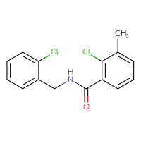 Chemical structure of 2-chloro-N-[(2-chlorophenyl)methyl]-3-methylbenzamide - CSSB02019724484