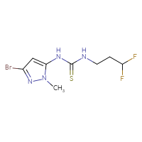 Chemical structure of 1-(3-bromo-1-methyl-1H-pyrazol-5-yl)-3-(3,3-difluoropropyl)thiourea - CSSB21432511112