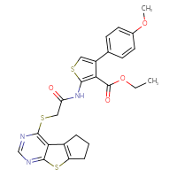 Chemical structure of ethyl 4-(4-methoxyphenyl)-2-(2-{7-thia-9,11-diazatricyclo[6.4.0.0²,⁶]dodeca-1(12),2(6),8,10-tetraen-12-ylsulfanyl}acetamido)thiophene-3-carboxylate - CSSB00027951147