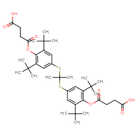 Chemical structure of 4-(2,6-di-tert-butyl-4-{[2-({3,5-di-tert-butyl-4-[(3-carboxypropanoyl)oxy]phenyl}sulfanyl)propan-2-yl]sulfanyl}phenoxy)-4-oxobutanoic acid - CSSB00137314500