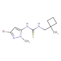 Chemical structure of 1-(3-bromo-1-methyl-1H-pyrazol-5-yl)-3-[(1-methylcyclobutyl)methyl]thiourea - CSSB21432449804