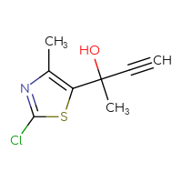 Chemical structure of 2-(2-chloro-4-methyl-1,3-thiazol-5-yl)but-3-yn-2-ol - CSSB21246393537