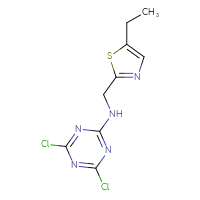 Chemical structure of 4,6-dichloro-N-[(5-ethyl-1,3-thiazol-2-yl)methyl]-1,3,5-triazin-2-amine - CSSB00007311061