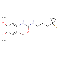 Chemical structure of 1-(2-bromo-4,5-dimethoxyphenyl)-3-[3-(1-fluorocyclopropyl)propyl]urea - CSSB21432507157