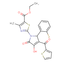 Chemical structure of ethyl 2-[2-(2-fluorophenyl)-4-hydroxy-5-oxo-3-(thiophene-2-carbonyl)-2,5-dihydro-1H-pyrrol-1-yl]-4-methyl-1,3-thiazole-5-carboxylate - CSSB00026735601