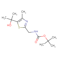 Chemical structure of tert-butyl N-{[5-(2-hydroxypropan-2-yl)-4-methyl-1,3-thiazol-2-yl]methyl}carbamate - CSSB07098965436