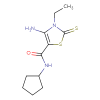 Chemical structure of 4-amino-N-cyclopentyl-3-ethyl-2-sulfanylidene-2,3-dihydro-1,3-thiazole-5-carboxamide - CSSB00121606902