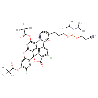 Chemical structure of 6-{[6-({[bis(propan-2-yl)amino](2-cyanoethoxy)phosphanyl}oxy)hexyl]carbamoyl}-2',4,7-trichloro-6'-[(2,2-dimethylpropanoyl)oxy]-3-oxo-7'-phenyl-3H-spiro[2-benzofuran-1,9'-xanthen]-3'-yl 2,2-dimethylpropanoate - CSSB14863683217
