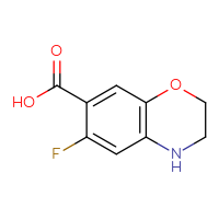 Chemical structure of 6-fluoro-3,4-dihydro-2H-1,4-benzoxazine-7-carboxylic acid - CSSB03552249273