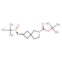 Chemical structure of tert-butyl 2-{[(R)-2-methylpropane-2-sulfinyl]imino}-6-azaspiro[3.4]octane-6-carboxylate - CSSB21332859263