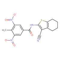 Chemical structure of N-(3-cyano-4,5,6,7-tetrahydro-1-benzothiophen-2-yl)-4-methyl-3,5-dinitrobenzamide - CSSB00106534473