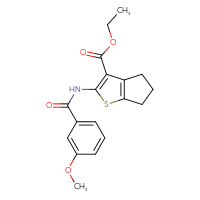 Chemical structure of ethyl 2-(3-methoxybenzamido)-4H,5H,6H-cyclopenta[b]thiophene-3-carboxylate - CSSB00027991002