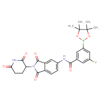 Chemical structure of N-[2-(2,6-dioxopiperidin-3-yl)-1,3-dioxo-2,3-dihydro-1H-isoindol-5-yl]-3-fluoro-5-(4,4,5,5-tetramethyl-1,3,2-dioxaborolan-2-yl)benzamide - CSSB21531616042