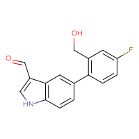 Chemical structure of 5-[4-fluoro-2-(hydroxymethyl)phenyl]-1H-indole-3-carbaldehyde - CSSB06584900294