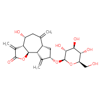 Chemical structure of (3aR,4R,6aR,8S,9aR,9bR)-4-hydroxy-3,6,9-trimethylidene-8-{[(2R,3R,4S,5S,6R)-3,4,5-trihydroxy-6-(hydroxymethyl)oxan-2-yl]oxy}-dodecahydroazuleno[4,5-b]furan-2-one - CSSB00137410288