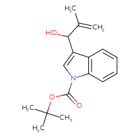 Chemical structure of tert-butyl 3-(1-hydroxy-2-methylprop-2-en-1-yl)-1H-indole-1-carboxylate - CSSB21246482779