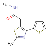 Chemical structure of N-methyl-2-[2-methyl-4-(thiophen-2-yl)-1,3-thiazol-5-yl]acetamide - CSSB01994640911