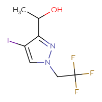 Chemical structure of 1-[4-iodo-1-(2,2,2-trifluoroethyl)-1H-pyrazol-3-yl]ethan-1-ol - CSSB21230202026