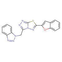 Chemical structure of 1-{[6-(1-benzofuran-2-yl)-[1,2,4]triazolo[3,4-b][1,3,4]thiadiazol-3-yl]methyl}-1H-1,2,3-benzotriazole - CSSB00121638123