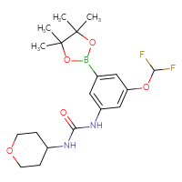 Chemical structure of 3-[3-(difluoromethoxy)-5-(4,4,5,5-tetramethyl-1,3,2-dioxaborolan-2-yl)phenyl]-1-(oxan-4-yl)urea - CSSB21332059401