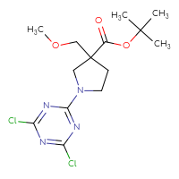 Chemical structure of tert-butyl 1-(4,6-dichloro-1,3,5-triazin-2-yl)-3-(methoxymethyl)pyrrolidine-3-carboxylate - CSSB21332154549