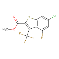 Chemical structure of methyl 6-chloro-4-fluoro-3-(trifluoromethyl)-1-benzothiophene-2-carboxylate - CSSB21103240716