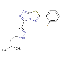 Chemical structure of 3-[6-(2-fluorophenyl)-[1,2,4]triazolo[3,4-b][1,3,4]thiadiazol-3-yl]-5-(2-methylpropyl)-1H-pyrazole - CSSB00121606564