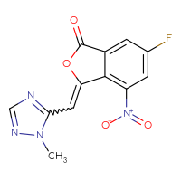 Chemical structure of 6-fluoro-3-[(1-methyl-1H-1,2,4-triazol-5-yl)methylidene]-4-nitro-1,3-dihydro-2-benzofuran-1-one - CSSB00015189050