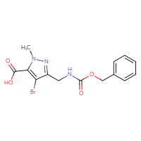 Chemical structure of 3-({[(benzyloxy)carbonyl]amino}methyl)-4-bromo-1-methyl-1H-pyrazole-5-carboxylic acid - CSSB02126361483