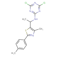 Chemical structure of 4,6-dichloro-N-{1-[4-methyl-2-(4-methylphenyl)-1,3-thiazol-5-yl]ethyl}-1,3,5-triazin-2-amine - CSSB21332139110