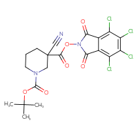 Chemical structure of 1-tert-butyl 3-(4,5,6,7-tetrachloro-1,3-dioxo-2,3-dihydro-1H-isoindol-2-yl) 3-cyanopiperidine-1,3-dicarboxylate - CSSB20271238512