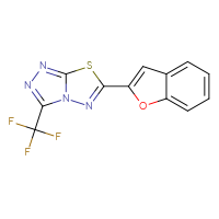 Chemical structure of 6-(1-benzofuran-2-yl)-3-(trifluoromethyl)-[1,2,4]triazolo[3,4-b][1,3,4]thiadiazole - CSSB00121637692