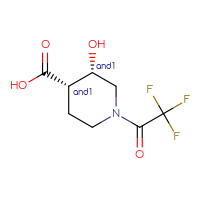 Chemical structure of rac-(3R,4R)-3-hydroxy-1-(2,2,2-trifluoroacetyl)piperidine-4-carboxylic acid - CSSB03608627442