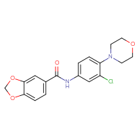 Chemical structure of N-[3-chloro-4-(morpholin-4-yl)phenyl]-2H-1,3-benzodioxole-5-carboxamide - CSSB00121603075