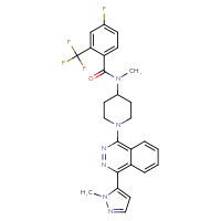 Chemical structure of 4-fluoro-N-methyl-N-{1-[4-(1-methyl-1H-pyrazol-5-yl)phthalazin-1-yl]piperidin-4-yl}-2-(trifluoromethyl)benzamide - CSSB00015189146