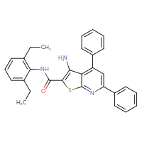 Chemical structure of 3-amino-N-(2,6-diethylphenyl)-4,6-diphenylthieno[2,3-b]pyridine-2-carboxamide - CSSB00028229000