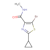 Chemical structure of 5-bromo-2-cyclopropyl-N-methyl-1,3-thiazole-4-carboxamide - CSSB02283621406