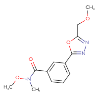Chemical structure of N-methoxy-3-[5-(methoxymethyl)-1,3,4-oxadiazol-2-yl]-N-methylbenzamide - CSSB02026730732