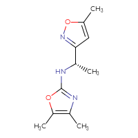 Chemical structure of 4,5-dimethyl-N-[(1S)-1-(5-methyl-1,2-oxazol-3-yl)ethyl]-1,3-oxazol-2-amine - CSSB21495910298