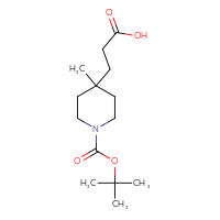 Chemical structure of 3-{1-[(tert-butoxy)carbonyl]-4-methylpiperidin-4-yl}propanoic acid - CSSB09877841181
