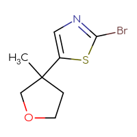 Chemical structure of 2-bromo-5-(3-methyloxolan-3-yl)-1,3-thiazole - CSSB00021534732