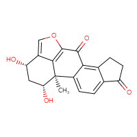 Chemical structure of (1R,16S,18R)-16,18-dihydroxy-1-methyl-13-oxapentacyclo[10.6.1.0²,¹⁰.0⁵,⁹.0¹⁵,¹⁹]nonadeca-2,4,9,12(19),14-pentaene-6,11-dione - CSSB00160476111