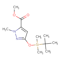 Chemical structure of methyl 3-[(tert-butyldimethylsilyl)oxy]-1-methyl-1H-pyrazole-5-carboxylate - CSSB21495901590
