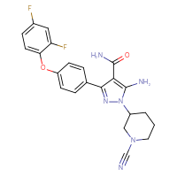 Chemical structure of 5-amino-1-(1-cyanopiperidin-3-yl)-3-[4-(2,4-difluorophenoxy)phenyl]-1H-pyrazole-4-carboxamide - CSSB02495325705
