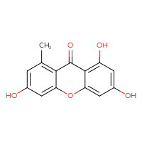 Chemical structure of 1,3,6-trihydroxy-8-methyl-9H-xanthen-9-one - CSSB00020676790