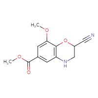 Chemical structure of methyl 2-cyano-8-methoxy-3,4-dihydro-2H-1,4-benzoxazine-6-carboxylate - CSSB00020606151