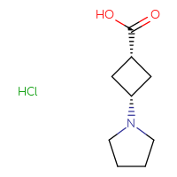 Chemical structure of (1s,3s)-3-(pyrrolidin-1-yl)cyclobutane-1-carboxylic acid hydrochloride - CSSB06256046210