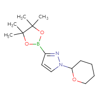 Chemical structure of 1-(oxan-2-yl)-3-(4,4,5,5-tetramethyl-1,3,2-dioxaborolan-2-yl)-1H-pyrazole - CSSB00010378327