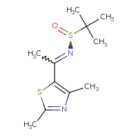 Chemical structure of (S)-N-[1-(2,4-dimethyl-1,3-thiazol-5-yl)ethylidene]-2-methylpropane-2-sulfinamide - CSSB02519787099