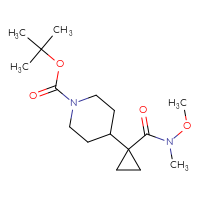 Chemical structure of tert-butyl 4-{1-[methoxy(methyl)carbamoyl]cyclopropyl}piperidine-1-carboxylate - CSSB02101218617